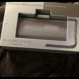 Jessica McClintock platinum elegant mesh clutch